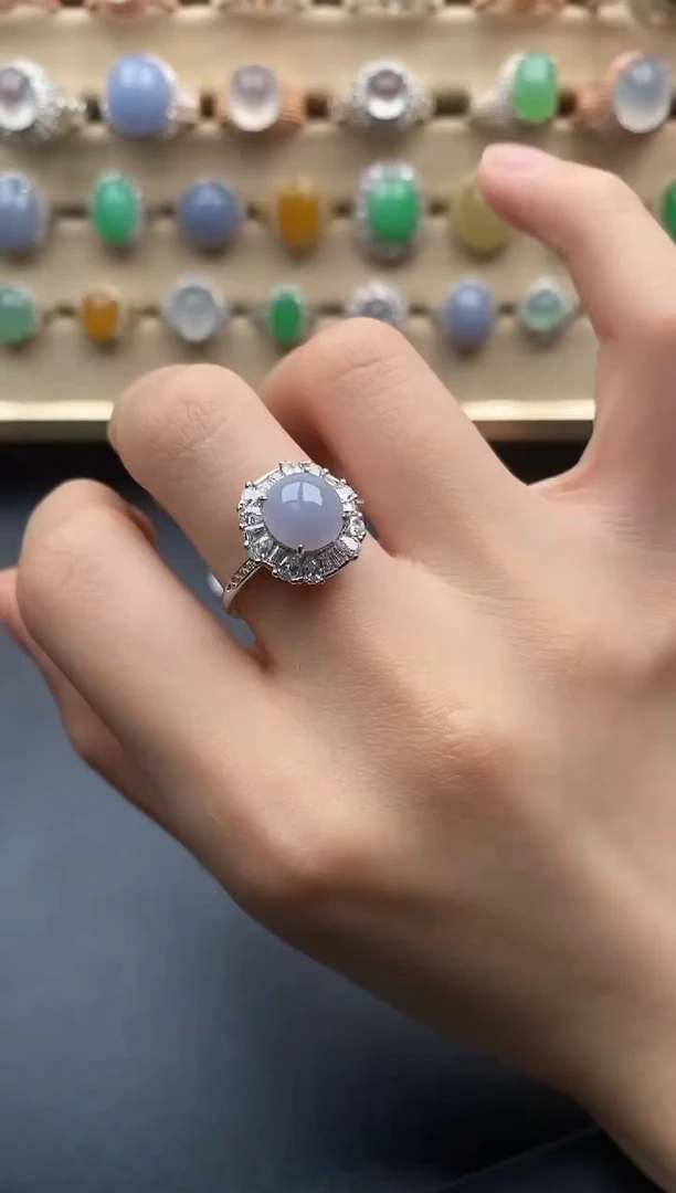 银S925镶嵌戒指翡翠一物一证一礼盒