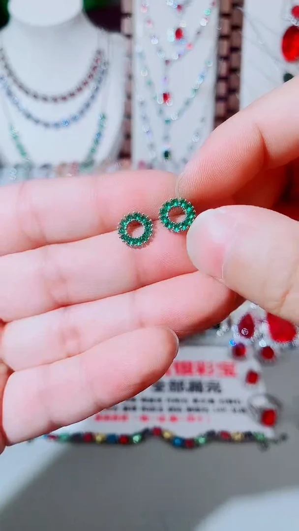 未镶嵌耳饰祖母绿祖母绿圆环耳钉3