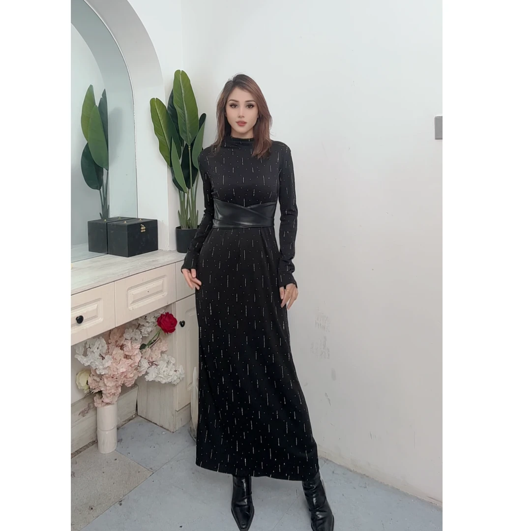 6688一体腰带巧收腰烫钻女装连衣裙