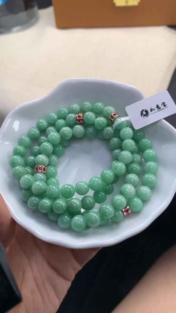 未镶嵌手串翡翠FC461 翡翠满绿手串 多样性发其一