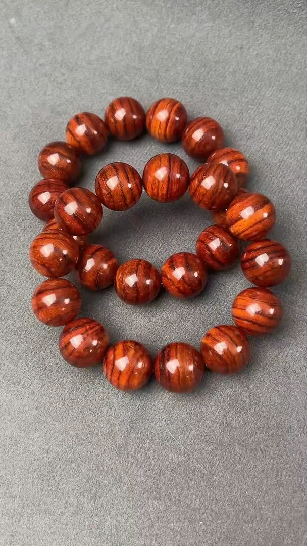 手串/手链黄花梨/降香黄檀保真海黄18mm  正宗虎皮纹 油梨料