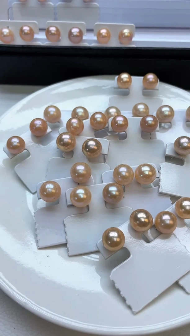 未镶嵌耳饰淡水珍珠中国红色系11-12mm素钉(多样性发一）