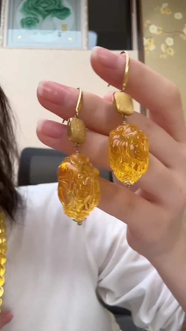 琥珀未镶嵌耳饰耳环