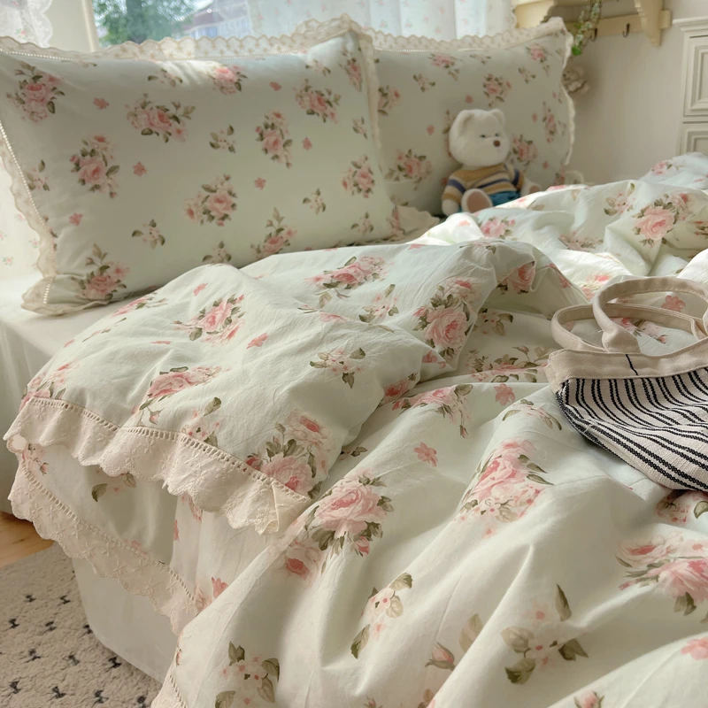 法式花边被套高端四件套夏天少女心床品床单被罩水洗棉床上三件套
