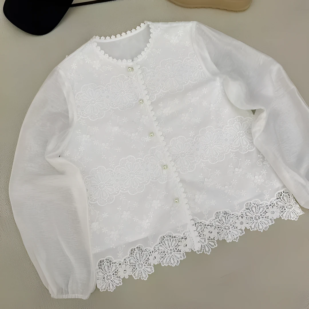 2025时尚中式长袖外套女衬衫气质衬衣重工镂空提花0318