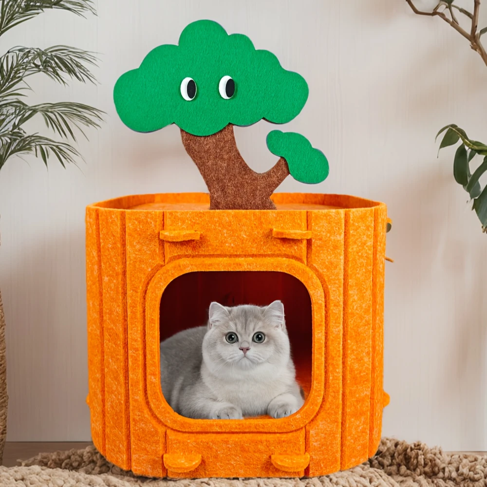 猫窝半封闭式猫咪胡萝卜屋钻洞隧道躲避箱子双层宠物窝树洞保暖窝