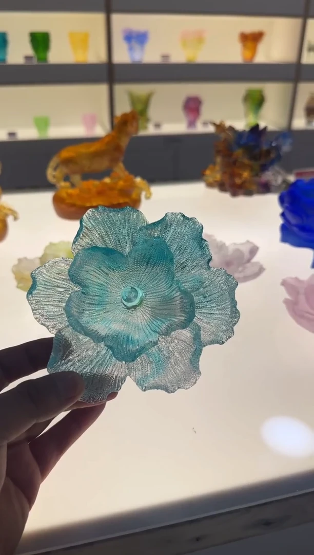 手工艺品琉璃牡丹花香插天青色