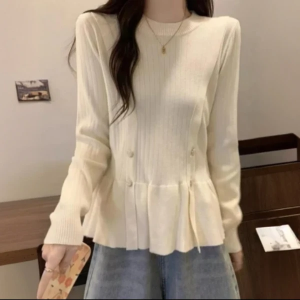 9263#女毛针织衫秋冬内搭宽松正肩毛衣百搭毛衣短款