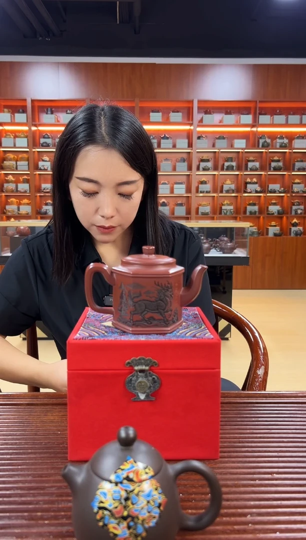 茶壶紫砂观山六方宫灯 龙血砂 顾林芬