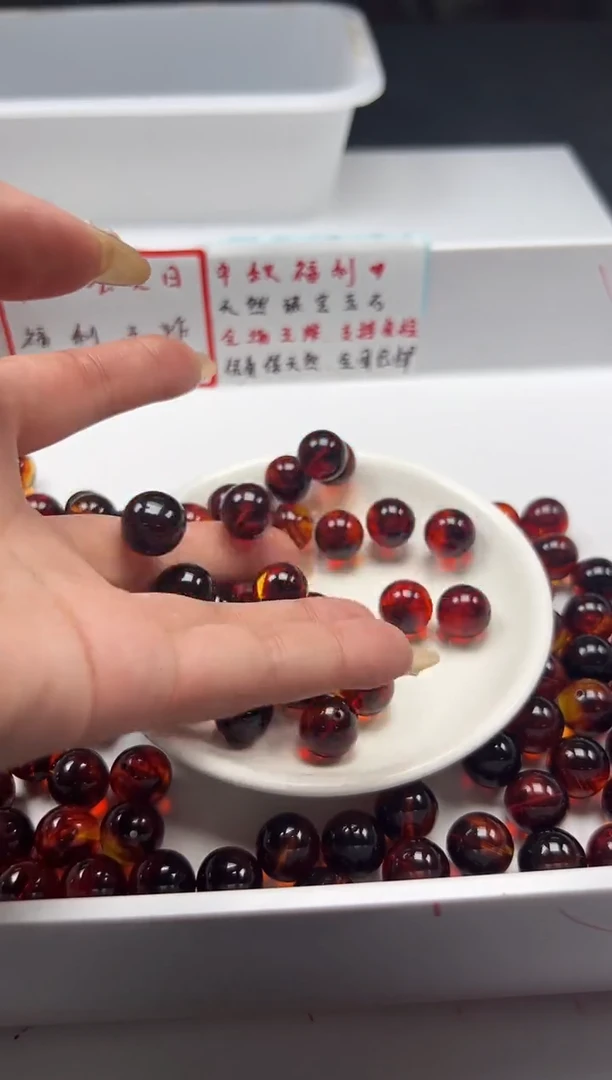 蜜蜡颈饰未镶嵌w2382烟丝药珀14mm*10颗