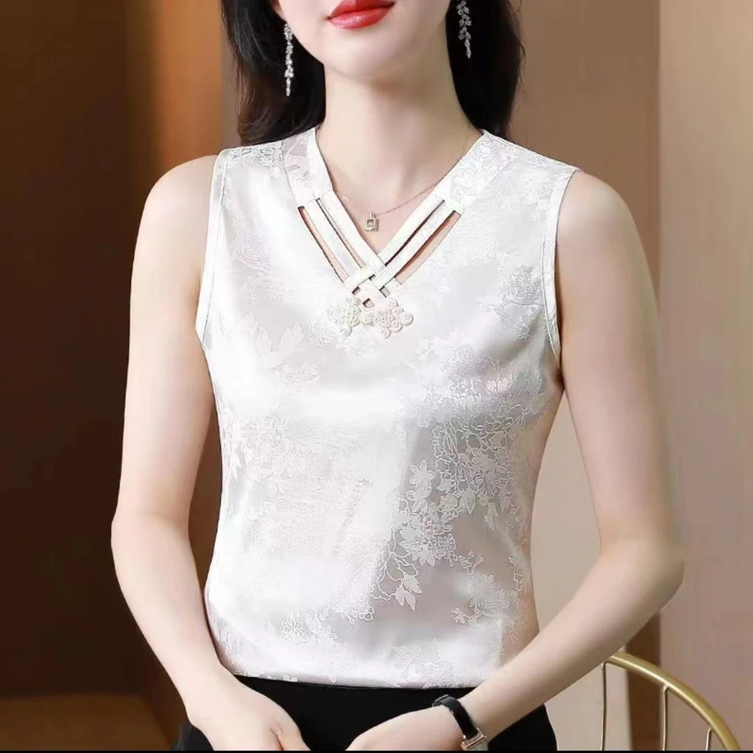 2025新款缎面提花新中式国风盘扣内搭美背8102#