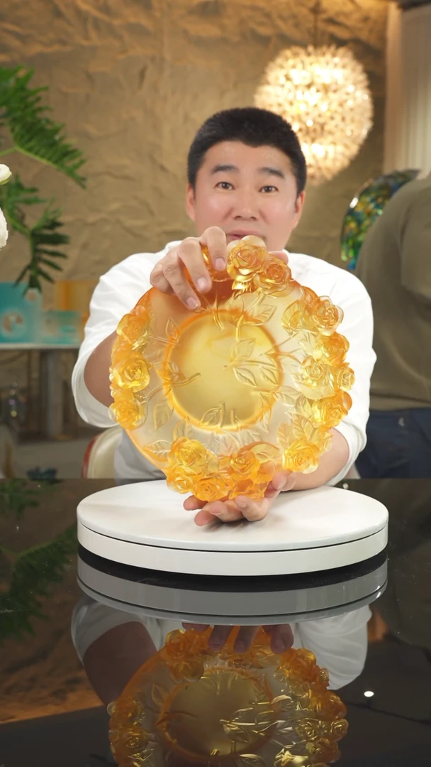 【闪购商品】摆件琥珀玫瑰花果盘摆件小号