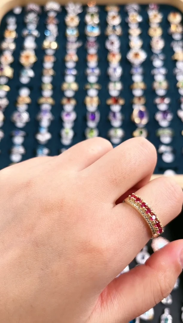 银S925镶嵌戒指红宝石v56