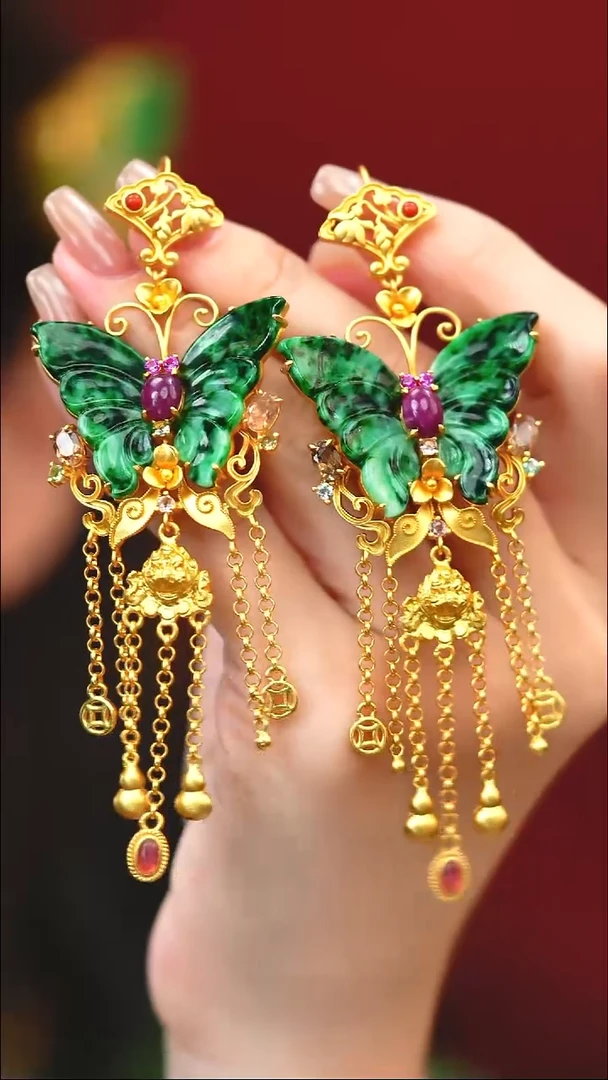 银S925镶嵌翡翠耳环新款