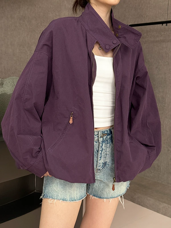 高级感时尚拉链外套女士2025超火秋季新款减龄百搭工装夹克上衣潮