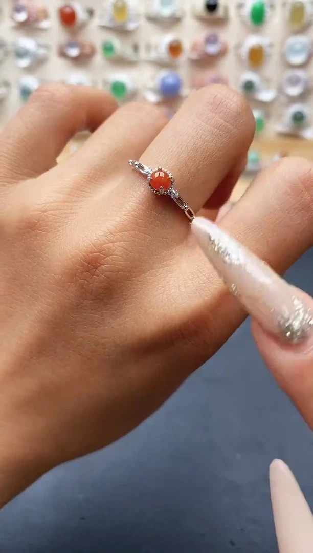 银S925镶嵌戒指翡翠缅甸天然A货翡翠1 4-9