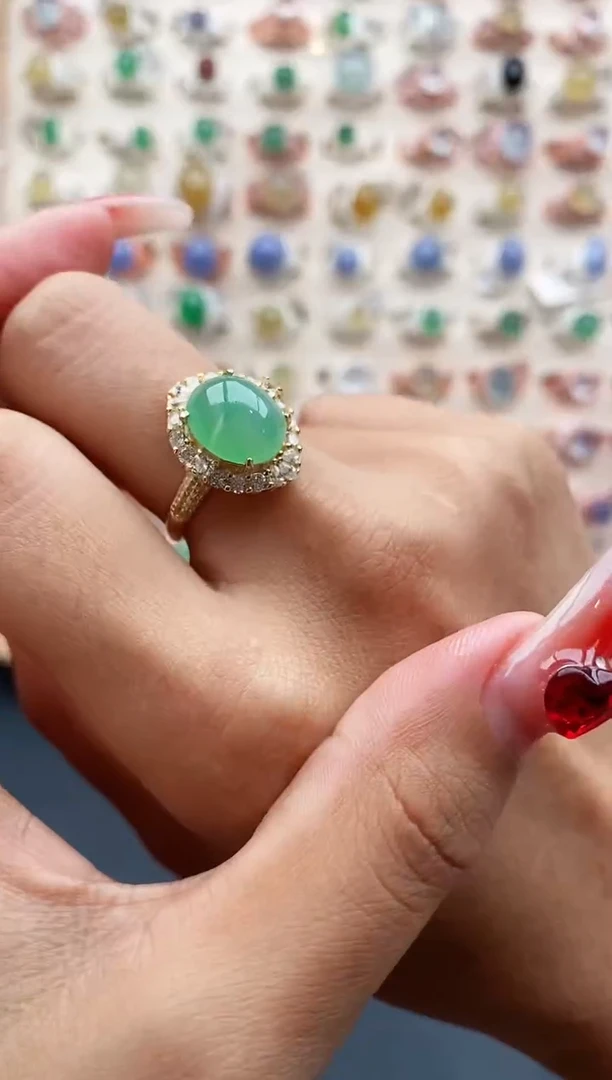 【闪购商品】翡翠戒指银S925镶嵌缅甸天然A货翡翠222 6+1