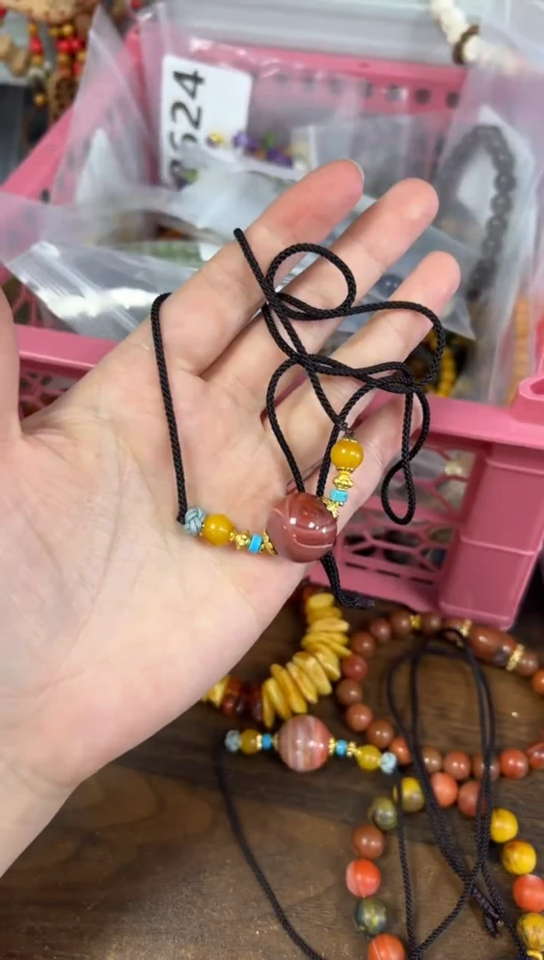 项链未镶嵌南红玛瑙南红玛瑙圆珠蜜蜡编制款项链[0283]