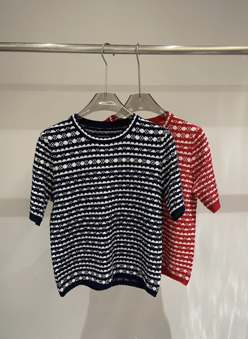 2025秋冬新款洋气休闲减龄撞色花边圆领修身显瘦百搭针织短袖上衣