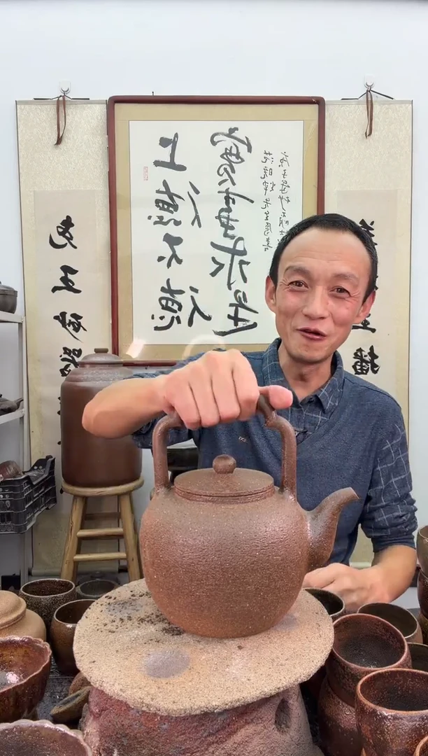 全手工红色一体花把龙蛋提梁壶非遗技艺1.2升