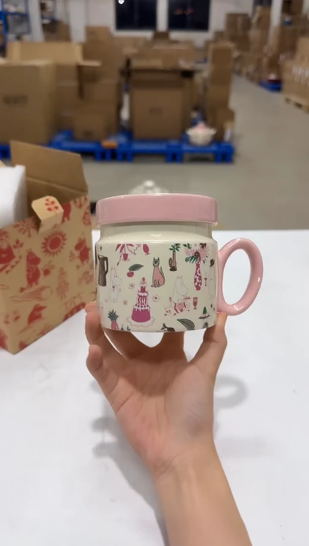 瓷片姆明粉色派对盖杯(含茶滤)