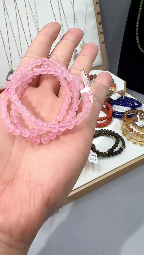 【闪购商品】芙蓉石手串未镶嵌粉水晶长链素圈