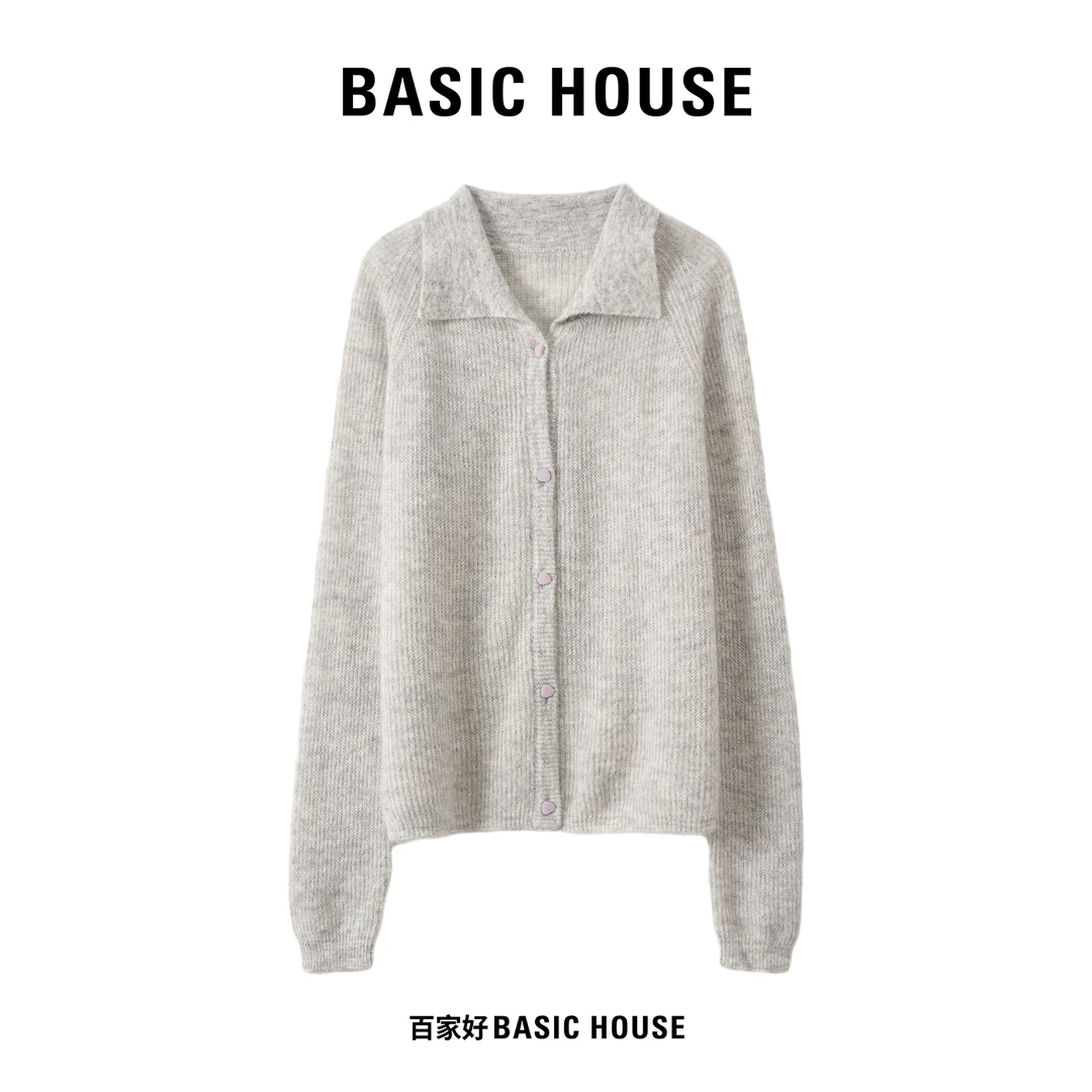 Basic House/百家好2025秋季新款轻奢翻领针织开衫针织衫P682 XX