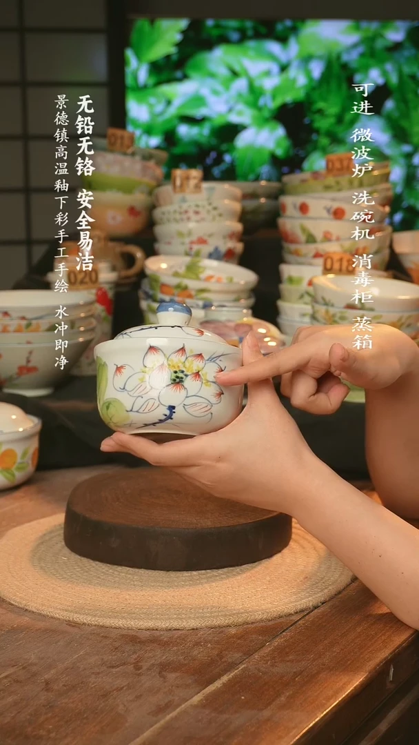 瓷景德镇高温瓷釉下彩手绘陶瓷