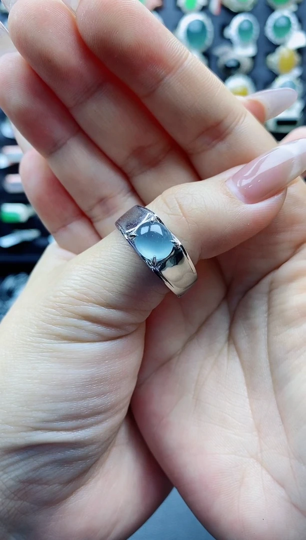 【闪购商品】翡翠戒指银S925镶嵌天然翡翠男戒