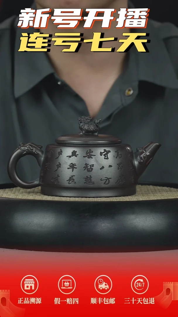 茶壶紫砂乌金铁极星龙龟壶龙龟刻绘