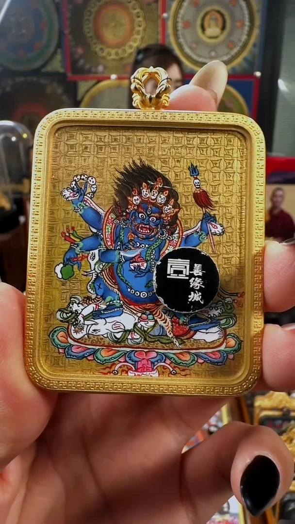 吊坠壹善缘城手绘唐卡大黑天
