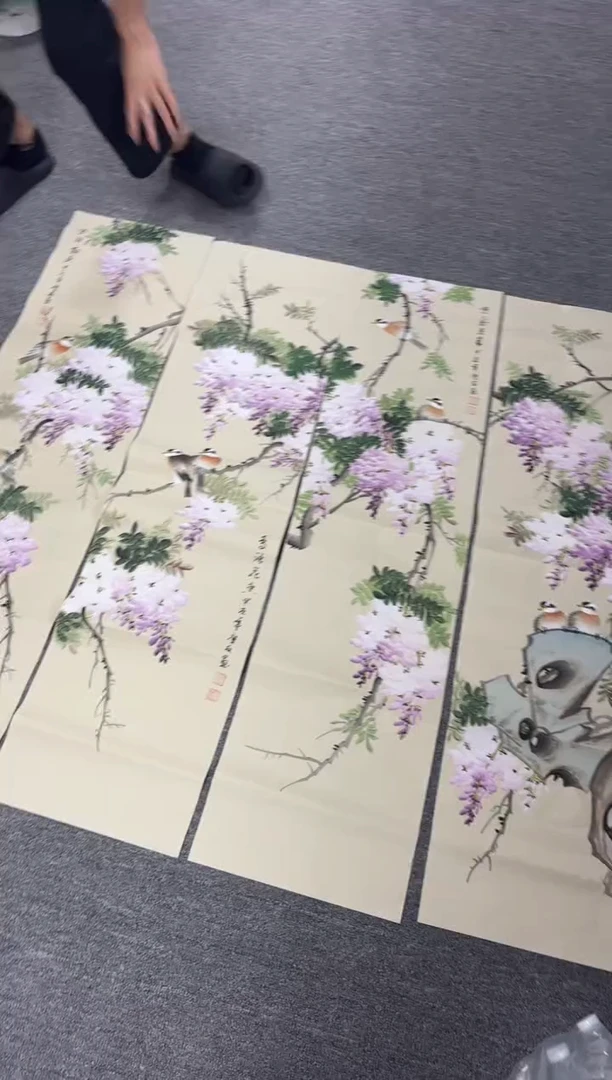 国画艺初美术馆精选链接--四条屏花鸟