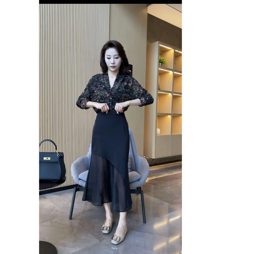 【梦婷家】拼接网纱半身鱼尾裙-0390