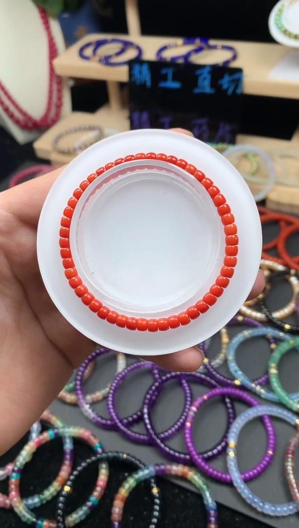 天然辰砂沙丁直切药片手串4mm