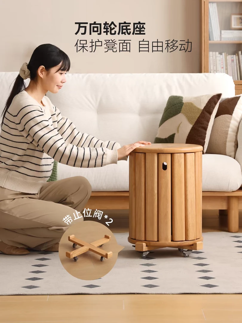 全创意实木圆凳堆叠凳餐厅家用可叠放凳子橡木叠叠乐圆凳组合餐凳