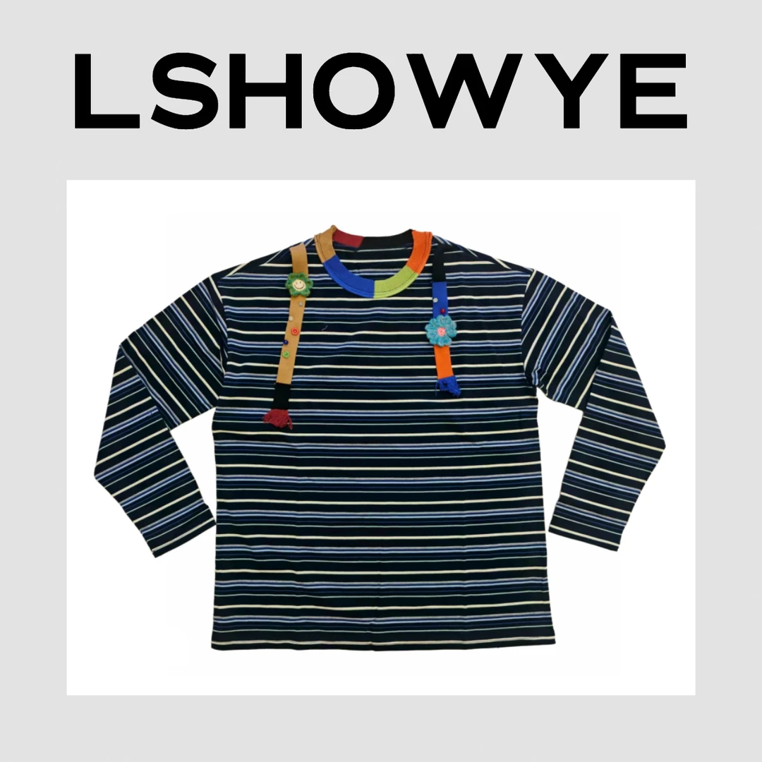 LSHOWYE｜钩花条纹长袖T恤 T775