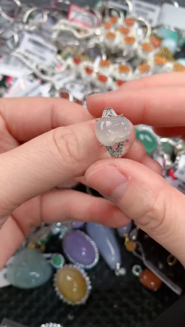 银S925镶嵌戒指翡翠999---7