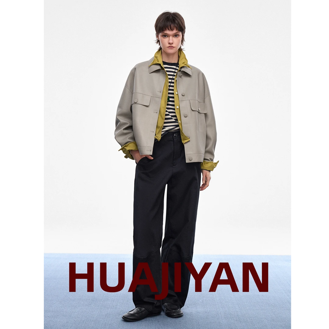 华吉言/HUAJIYAN【润玉】A级小羔羊皮超薄针织里布皮包扣皮衣