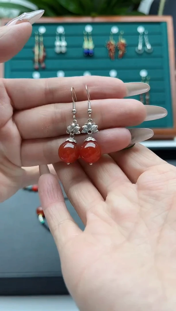 【闪购商品】南红玛瑙耳饰银S925镶嵌302