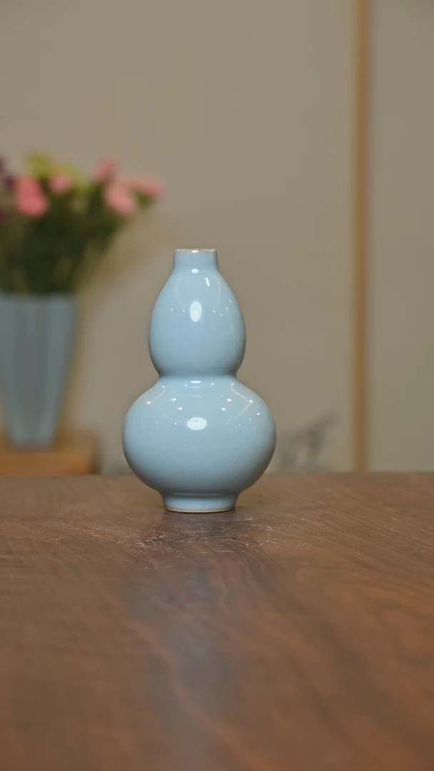 葫芦杯 天青 微瑕 朱家汝窑款