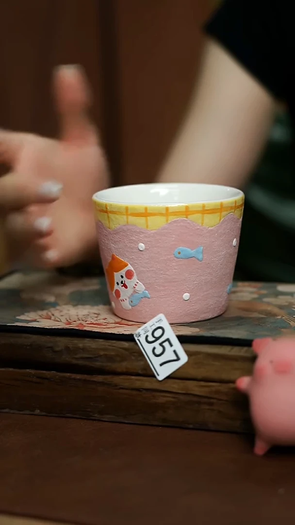 大叔小院 小猫 岩彩咖啡杯