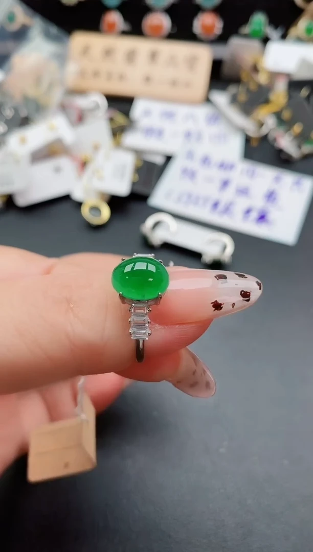 银S925镶嵌戒指翡翠1