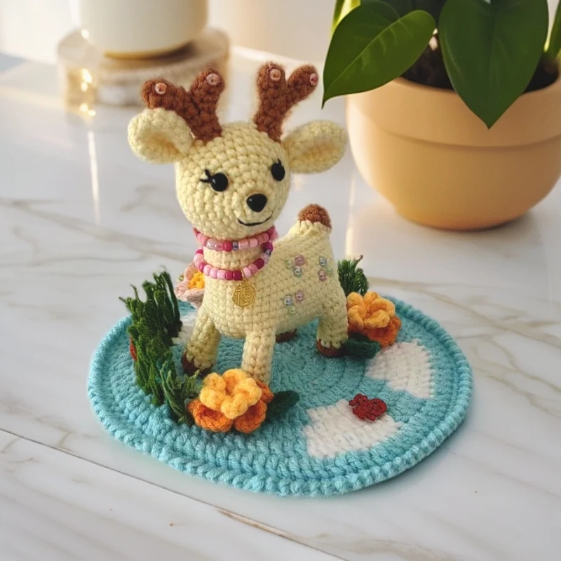 【成品♥带底盘小鹿摆件】手工毛线编织玩偶