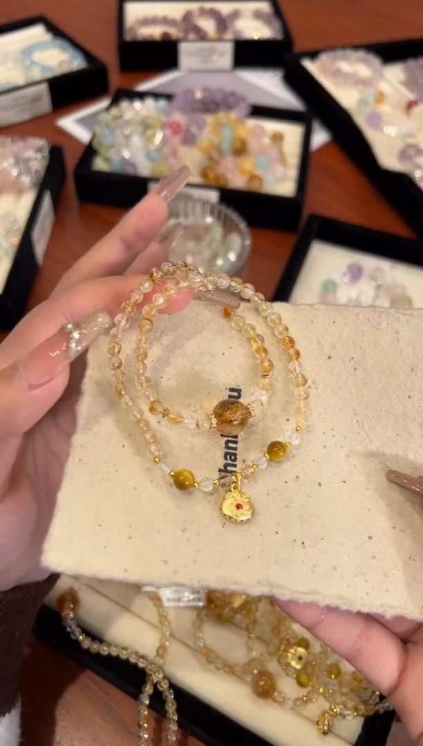 【闪购商品】水晶手链合金黄塔晶双圈手链x1539