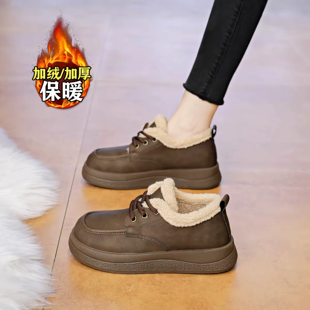 秋冬真皮软底羊羔棉加绒厚底乐福6650