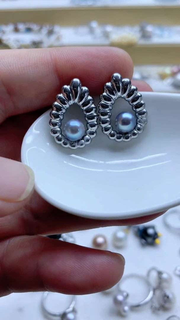 银S925镶嵌耳饰海水珍珠6-7mm