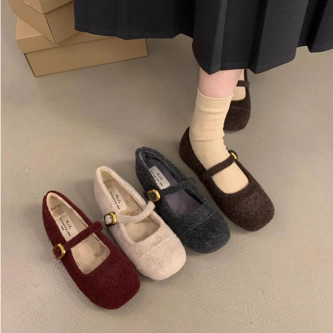 爆款加绒单鞋女玛丽珍鞋2024秋冬新款小香毛毛鞋女外穿保暖棉鞋子