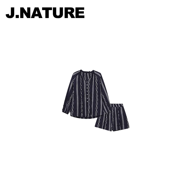 JUST NATURE ｜【b*sh原厂】重工复古刺绣宽松衬衫短裤套装
