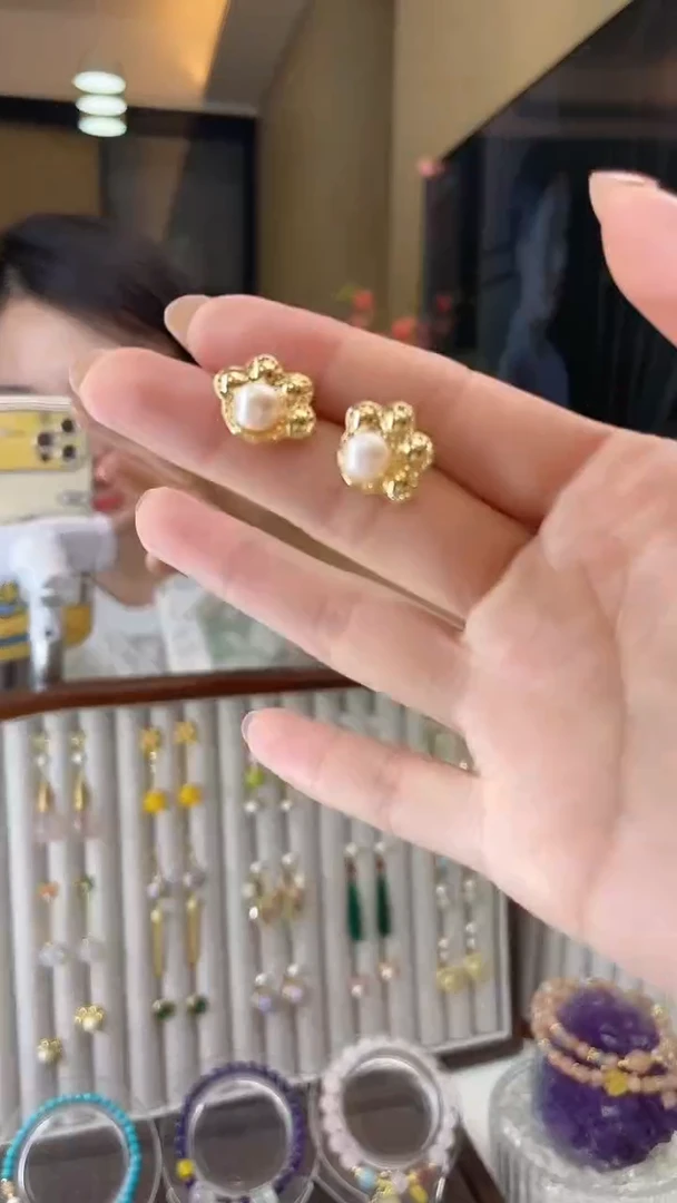 铜合金无925银小猫咪抓抓耳钉