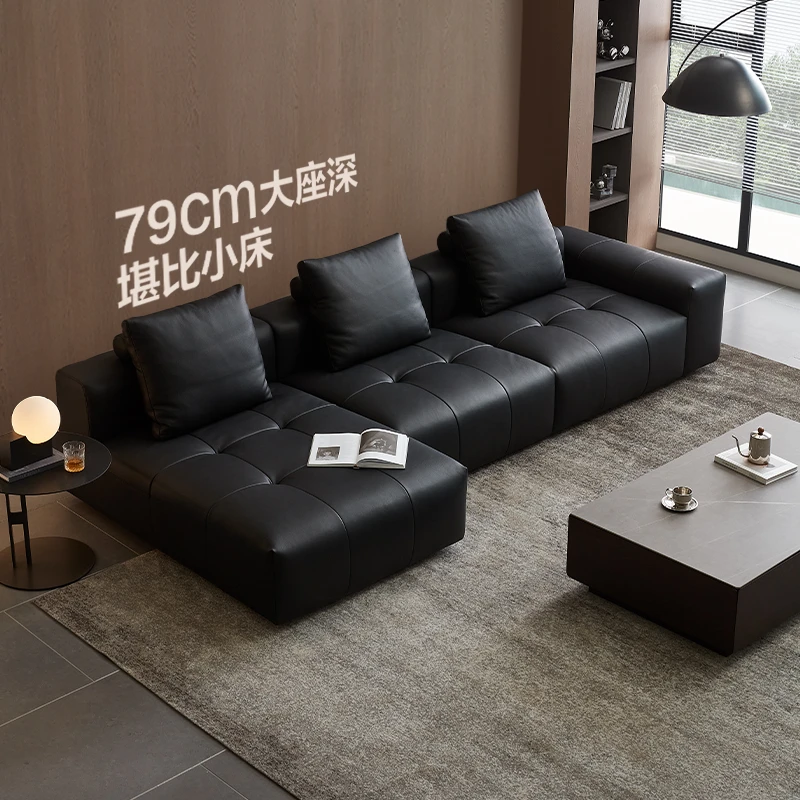 全友家居极简客厅家用新款黑色像素劳伦斯沙发真皮沙发直排沙发